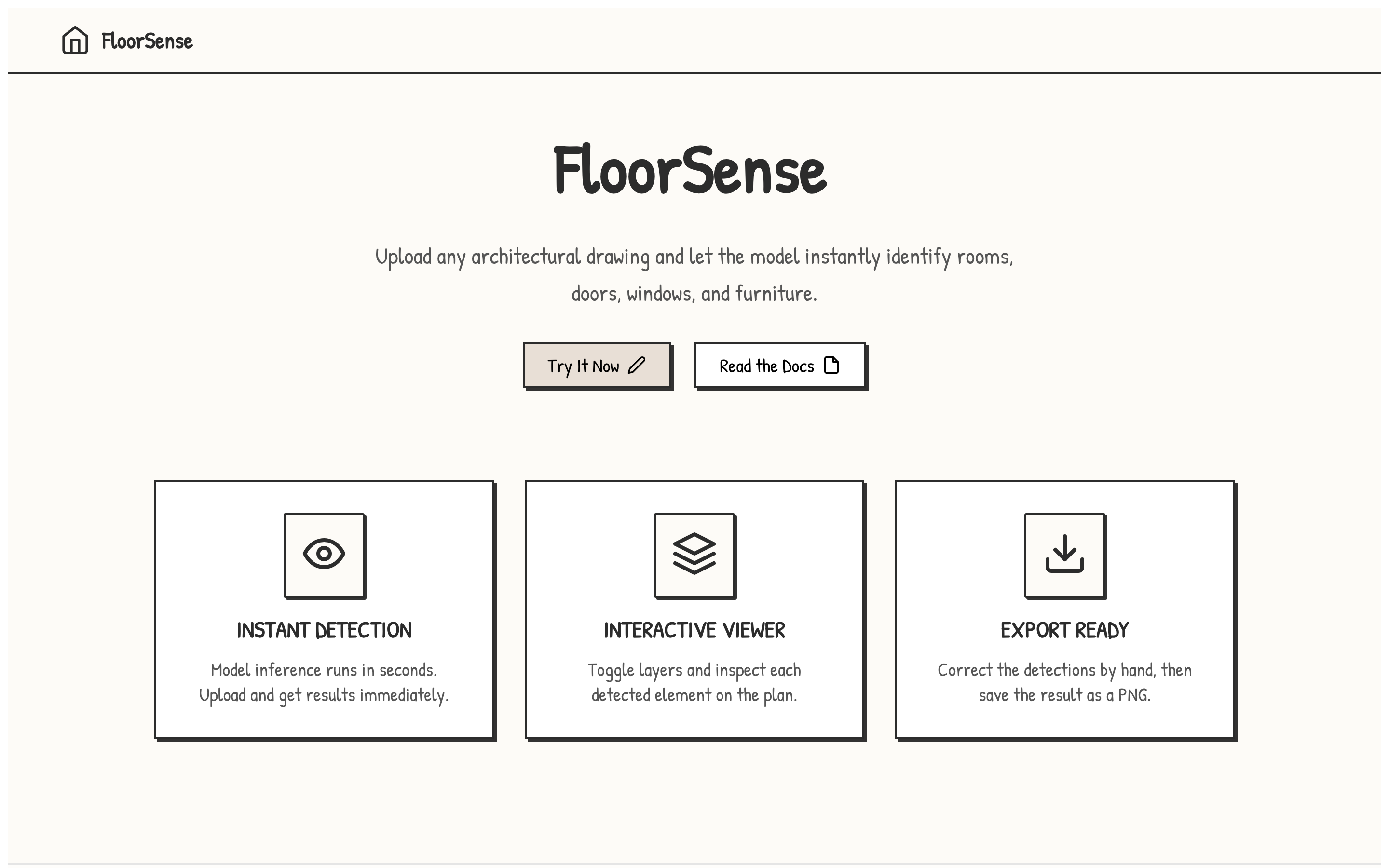 The FloorSense app landing page